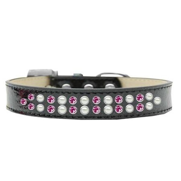 Unconditional Love Two Row Pearl & Pink Crystal Dog Collar, Black Ice Cream - Size 20 UN2453658